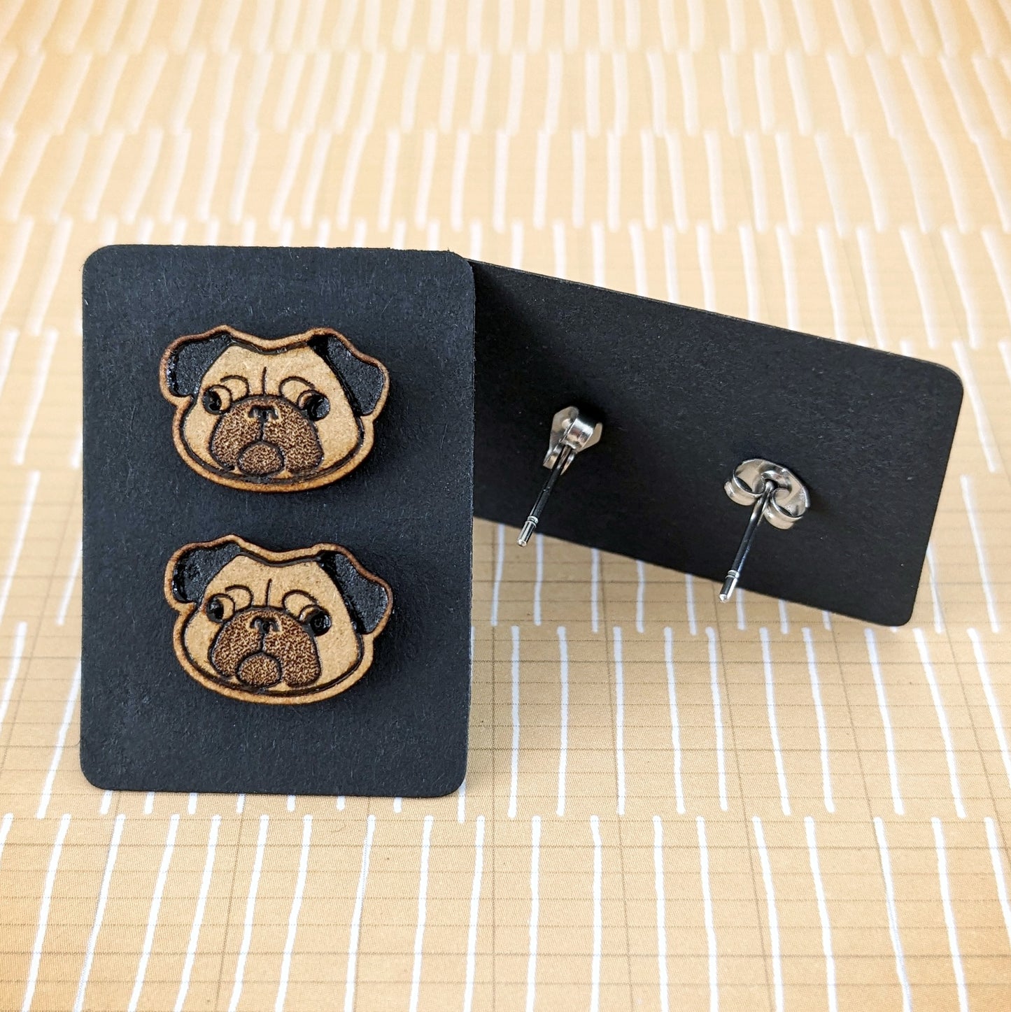 Pug Lover's Wooden Charm Earrings
