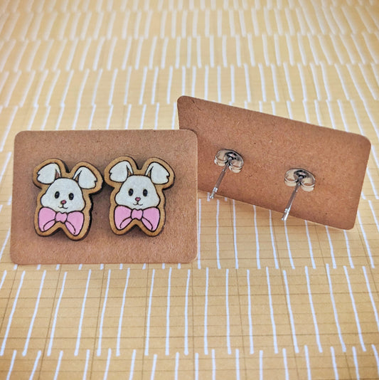 Bunny Bow Festive Studs - Pink Bow